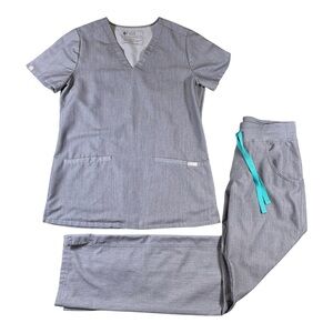 FIGS Women’s Scrub Set Casma Top XS Yola Skinny Pants XXS Graphite